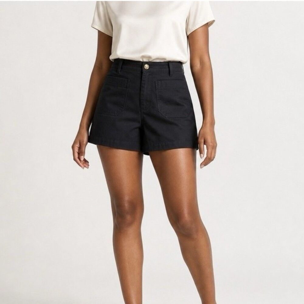 Quince Stretch Cotton Chino Patch Pocket Shorts Black Size 8 Organic Cotton